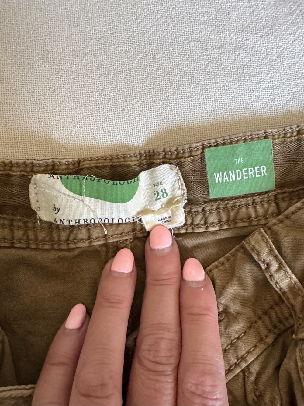 Anthropologie Olive-Tan Utility Shorts - Picture 2 of 3